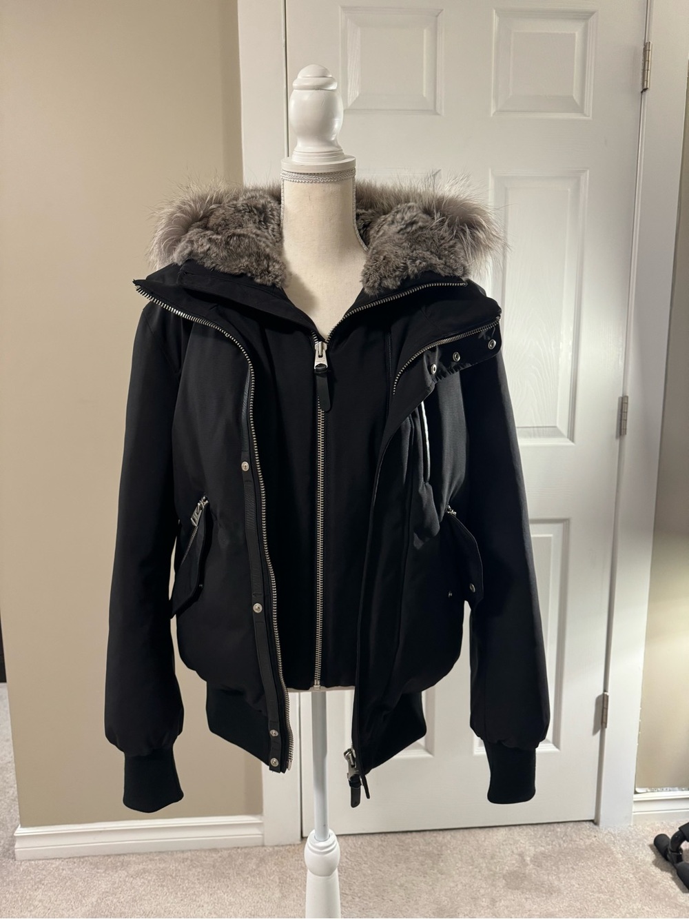 Mackage Black Puffer Jacket with Gray Fur-Trim Hood